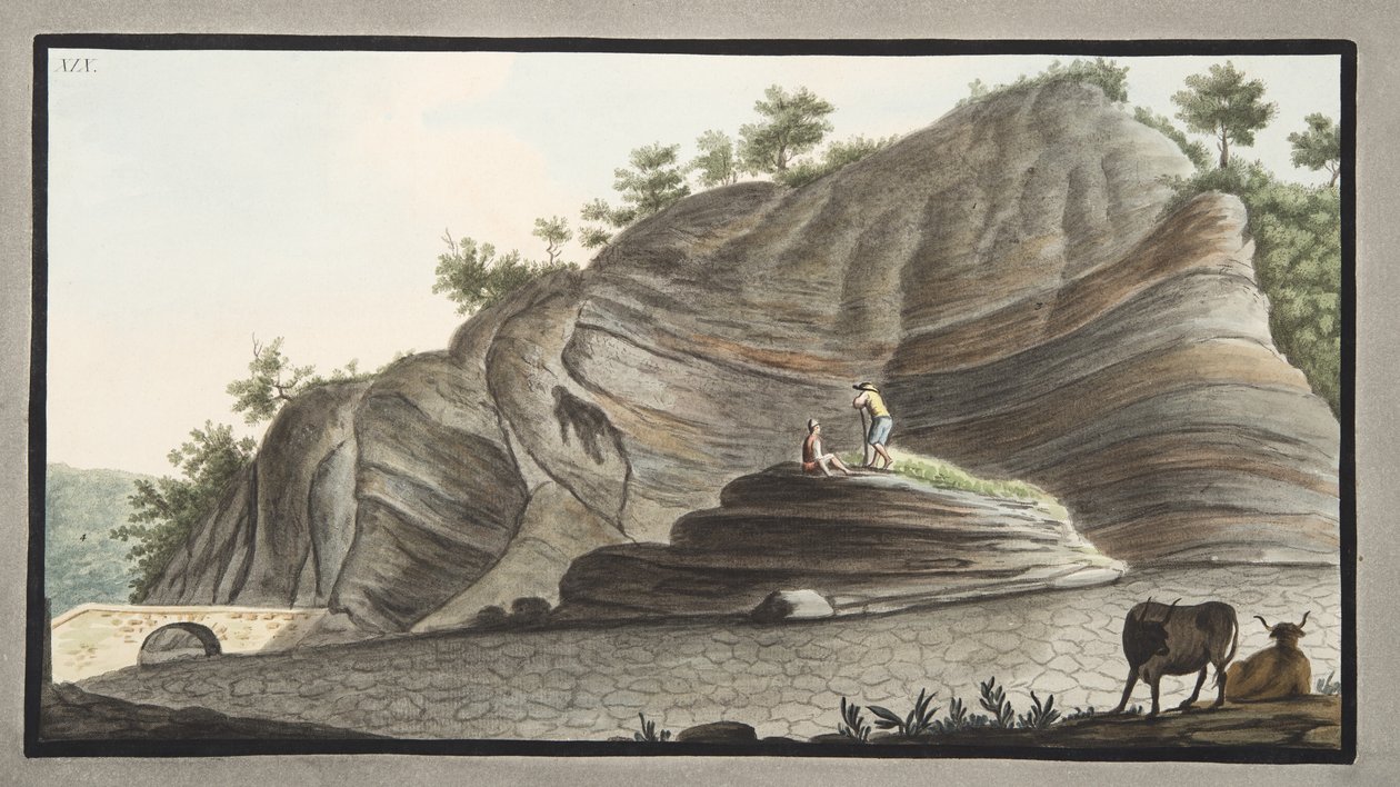 Udsnit af en del af Astruni-keglen, taget ved indgangen til denne vulkan, plade XIX fra "Campi Phlegraei: Observations on the Volcanoes of the Two Sicilies", af Sir William Hamilton ( af Pietro Fabris
