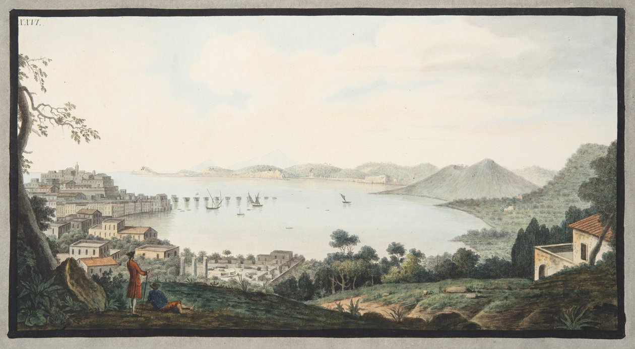 Udsigt over den italienske kyst fra nær Puzzoli, plade 26 fra Campi Phlegraei: Observations of the Volcanoes of the Two Sicilies