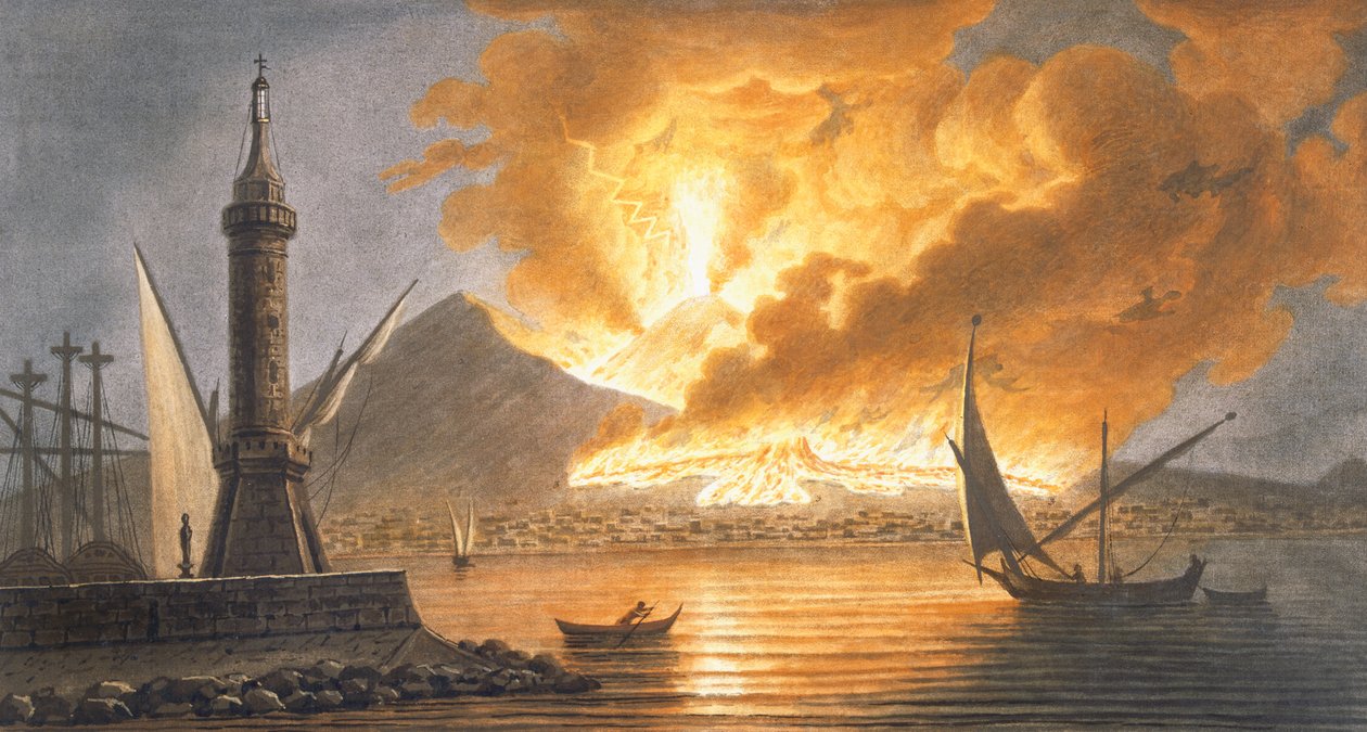Udsigt over Vesuvs store udbrud fra molen i Napoli natten til den 20. oktober 1767, plade 6 fra 