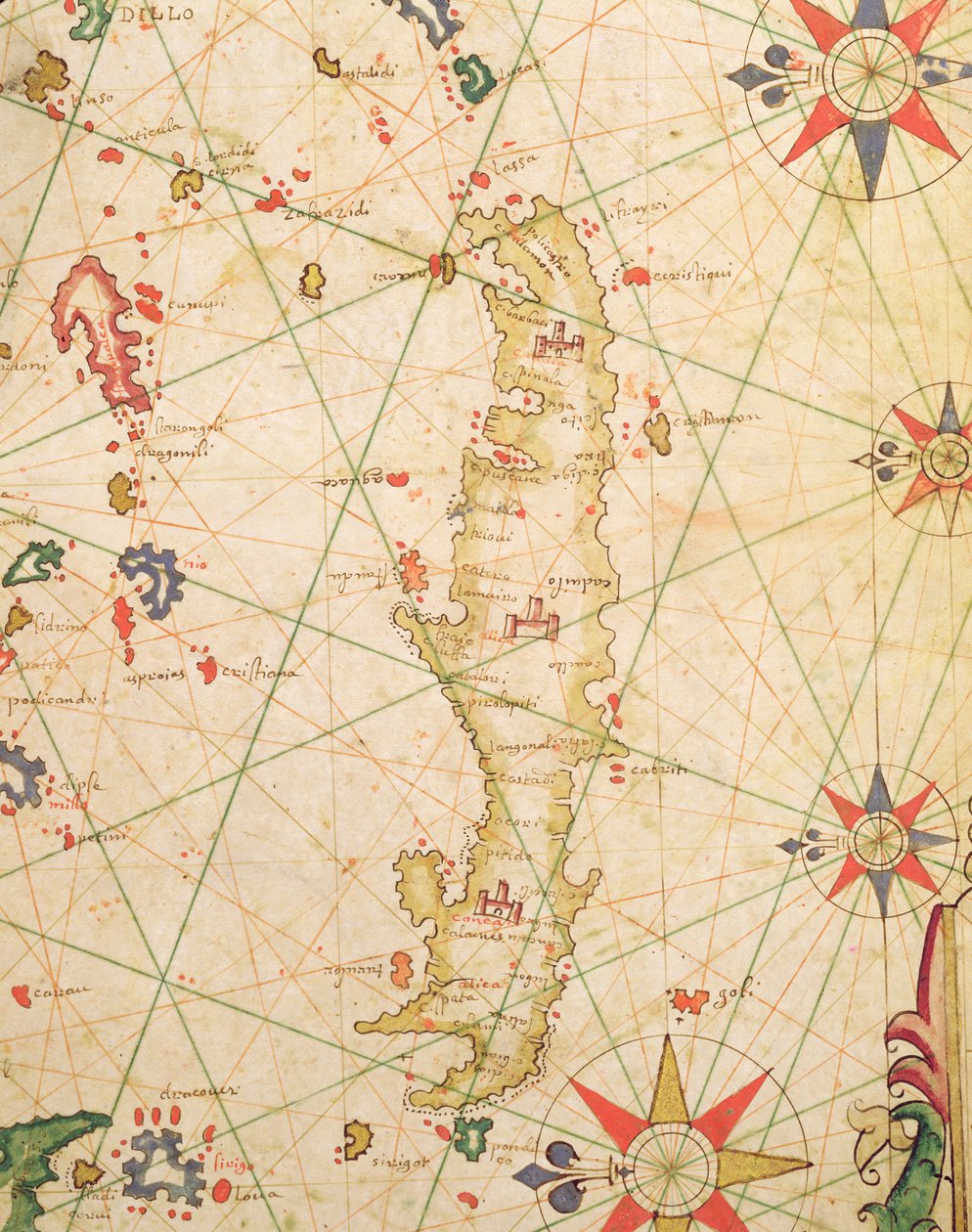 Øen Kreta, fra et nautisk atlas, 1651 (blæk på vellum) (detalje fra 330925) af Pietro Giovanni Prunes