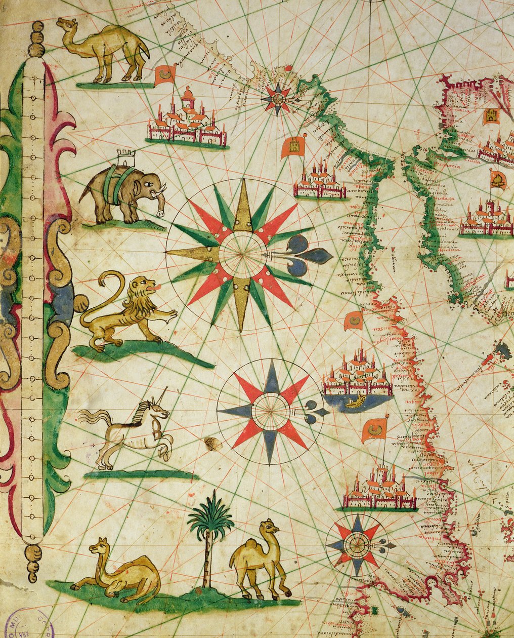 Den nordafrikanske kyst, fra et nautisk atlas, 1651 (blæk på vellum) (detalje fra 330919) af Pietro Giovanni Prunes