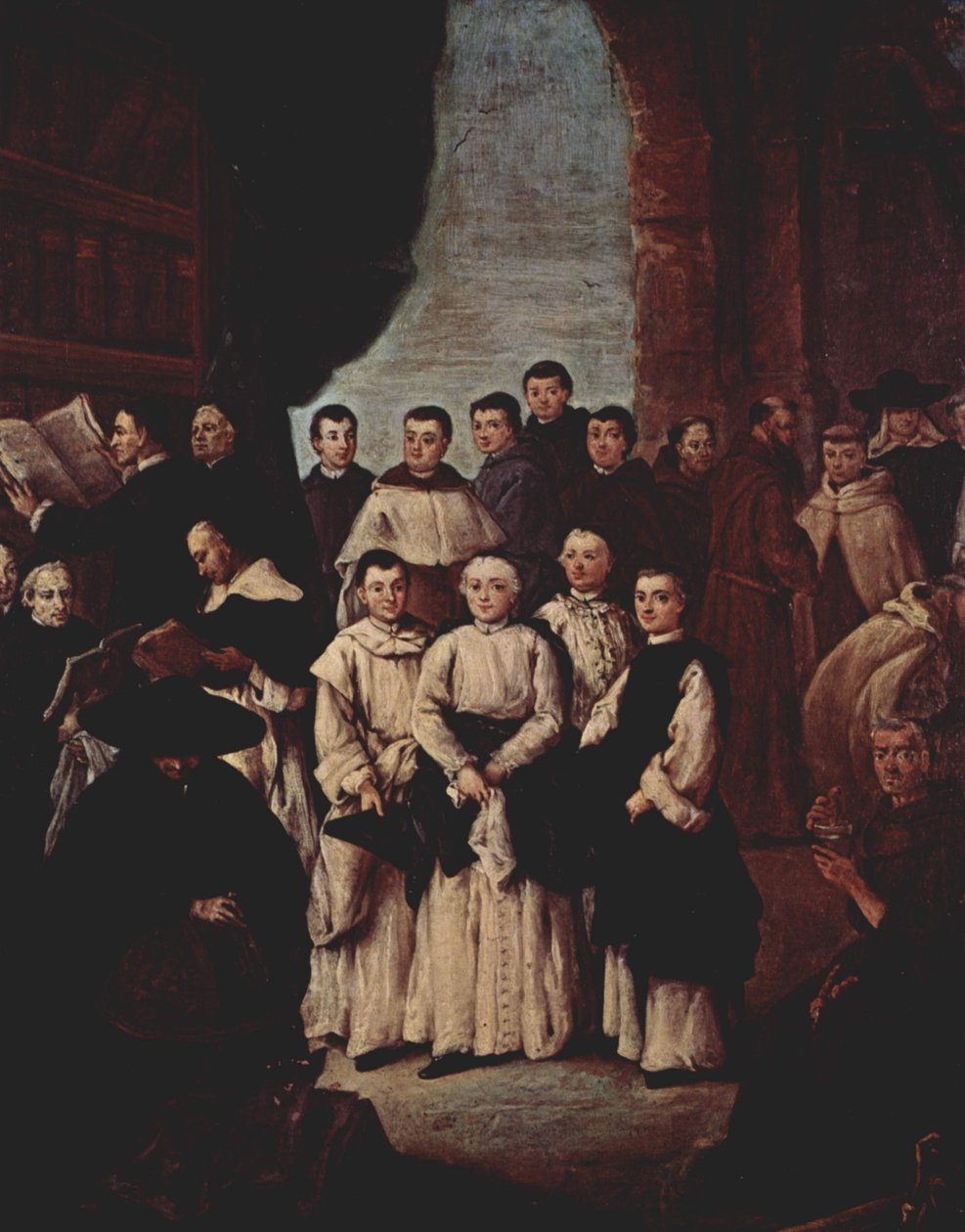 Gruppebillede af venetianske munke, kanoner og medlemmer af venetianske broderskaber af Pietro Longhi