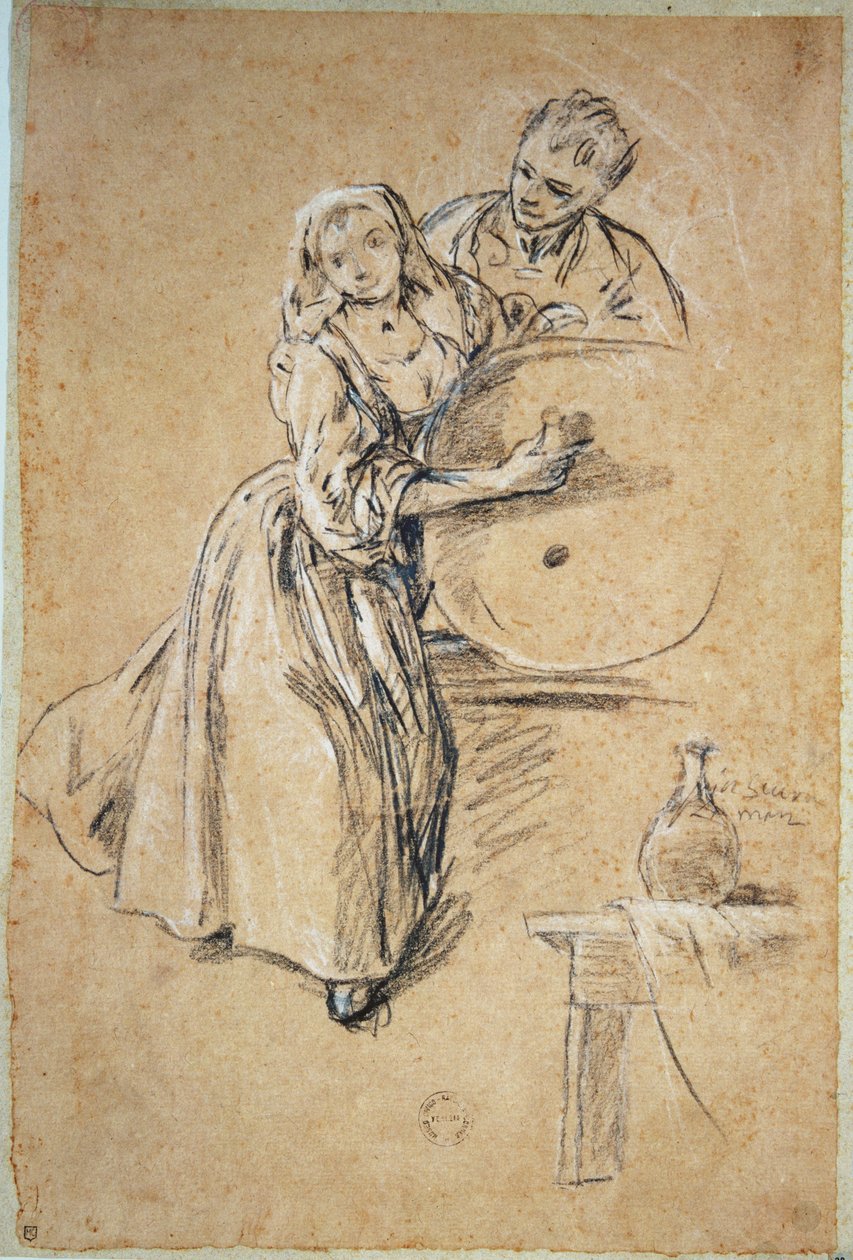 Vin-skænker med et ung mand (kridt) kort af Pietro Longhi
