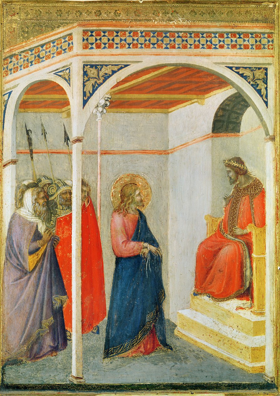 Kristus før Pontius Pilatus, ca. 1335 (tempera og bladguld på træ) af Pietro Lorenzetti