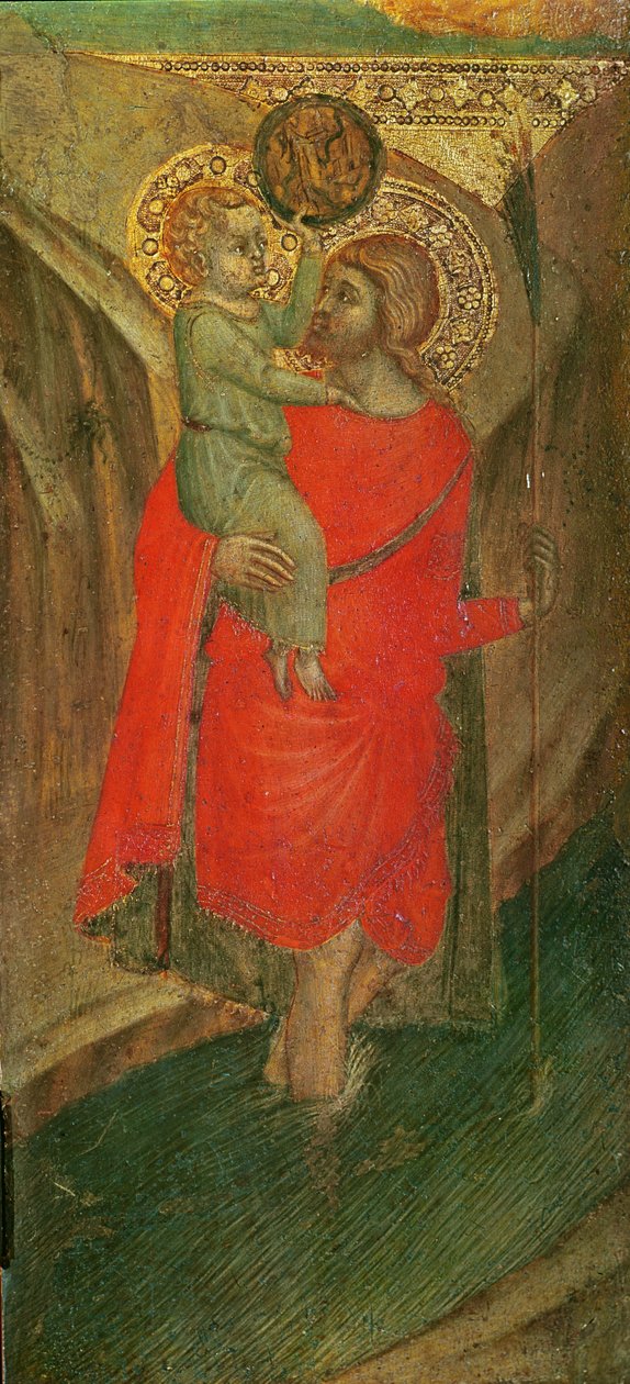 Triptykon af Jomfru og Barn (venstre panel: Sankt Christopher) (tempera på træ) af Pietro Lorenzetti