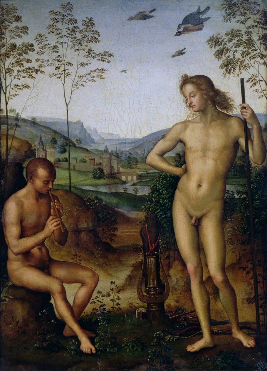 Apollon og hyrden Daphnis, ca. 1490-1500 af Pietro Perugino