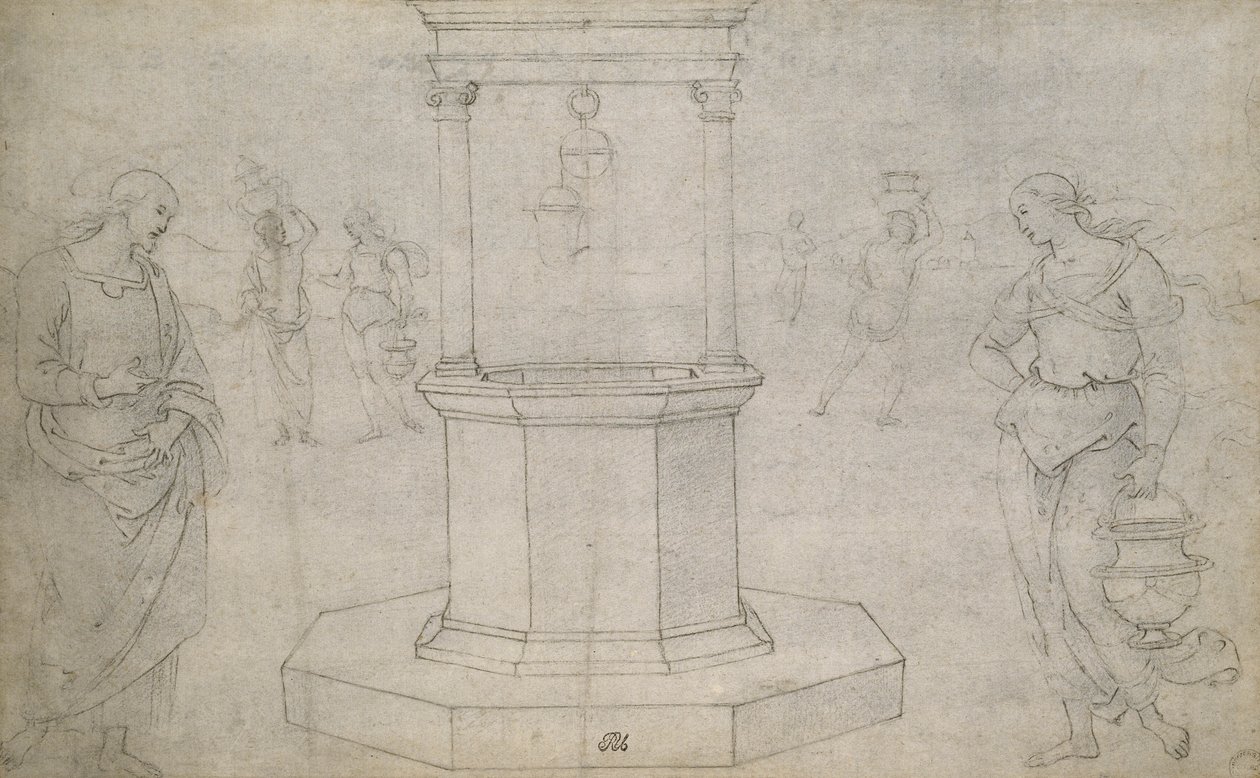 Kristus og Samarias kvinde (sort kridt på råhvidt papir) af Pietro Perugino