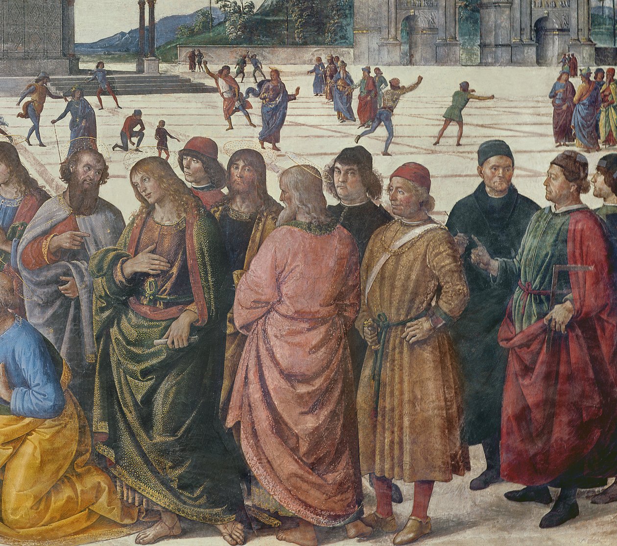 Detalje af St. Peter, der modtager nøglerne, Det Sixtinske Kapel, 1481 af Pietro Perugino