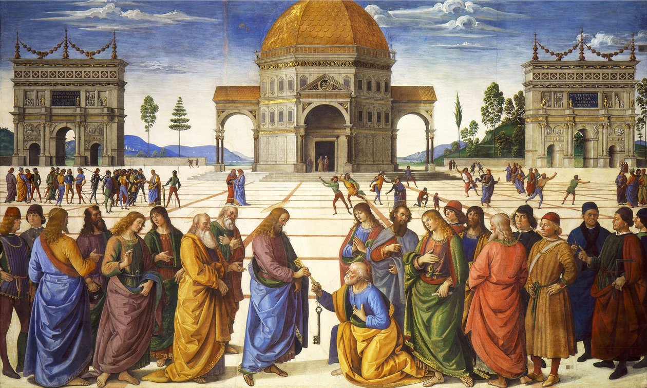 Udlevering af nøglerne til Sankt Peter, fra Det Sixtinske Kapel, 1481 af Pietro Perugino