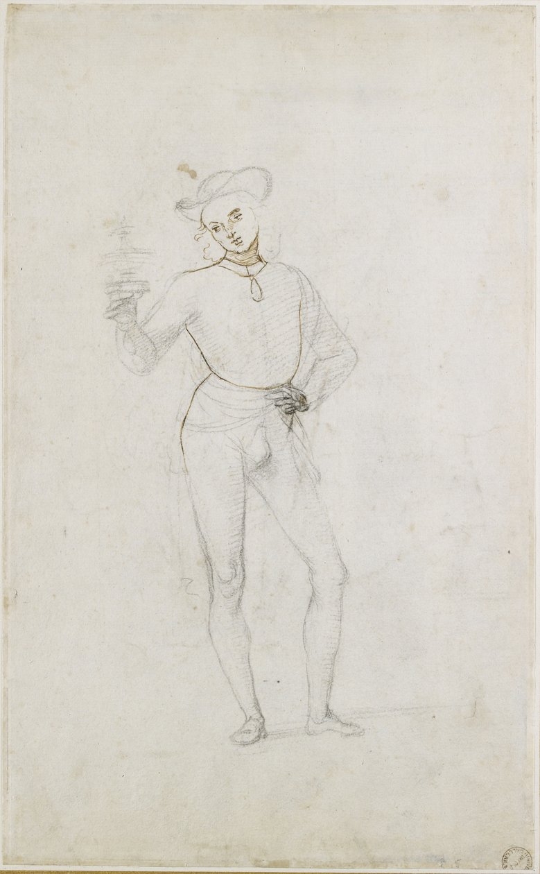 Recto: A Study for a Figure in an Adoration of the Magi, WA1846.5 af Pietro Perugino