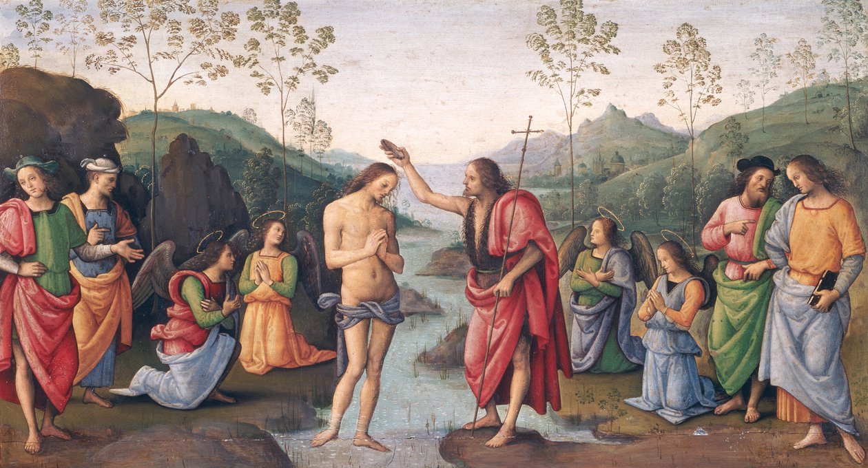 Kristi dåb, fra klosteret San Pietro, Perugia, 1496-98 af Pietro Perugino