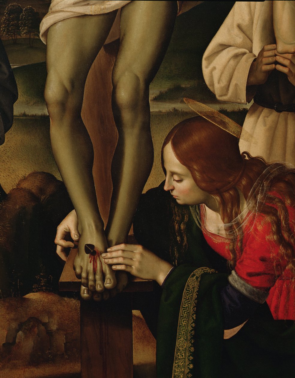 Korsfæstelsen med hellige, ca. 1480-1500 olie på paneldetalje af 85666 af Pietro Perugino