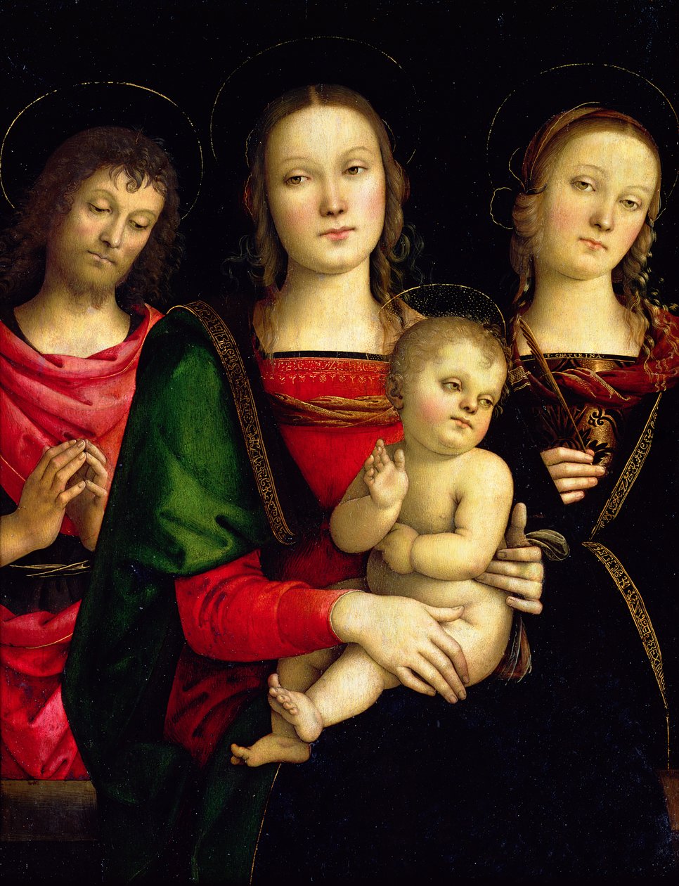 Madonnaen og Barnet med St. Johannes Døberen og St. Catherine af Alexandria af Pietro Perugino