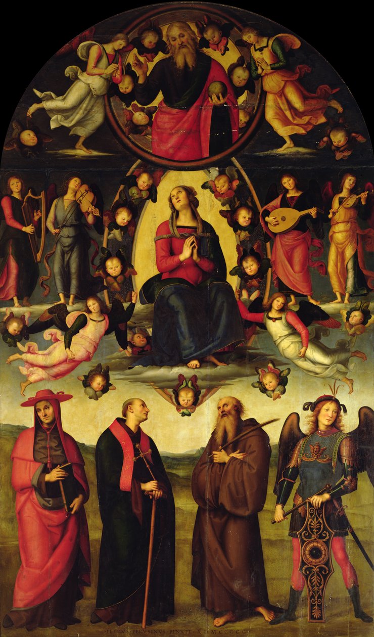 Jomfruen på tronen med engle og helgener (Vallombrosa altertavle) af Pietro Perugino