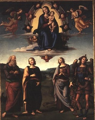 Jomfru og barn med helgener, efter 1497 af Pietro Perugino