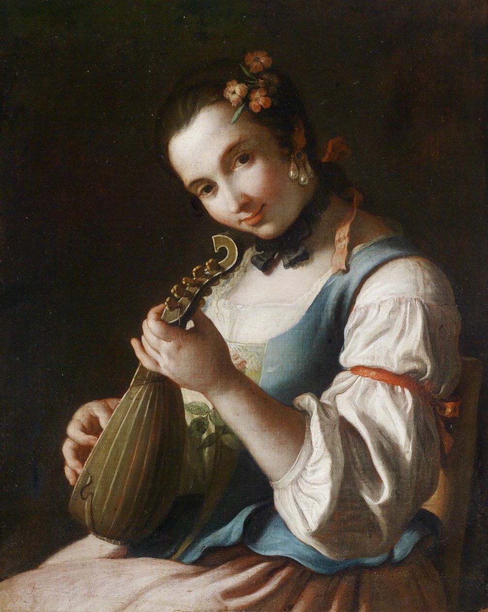 Portræt af en lutspillende dame af Pietro Antonio Rotari
