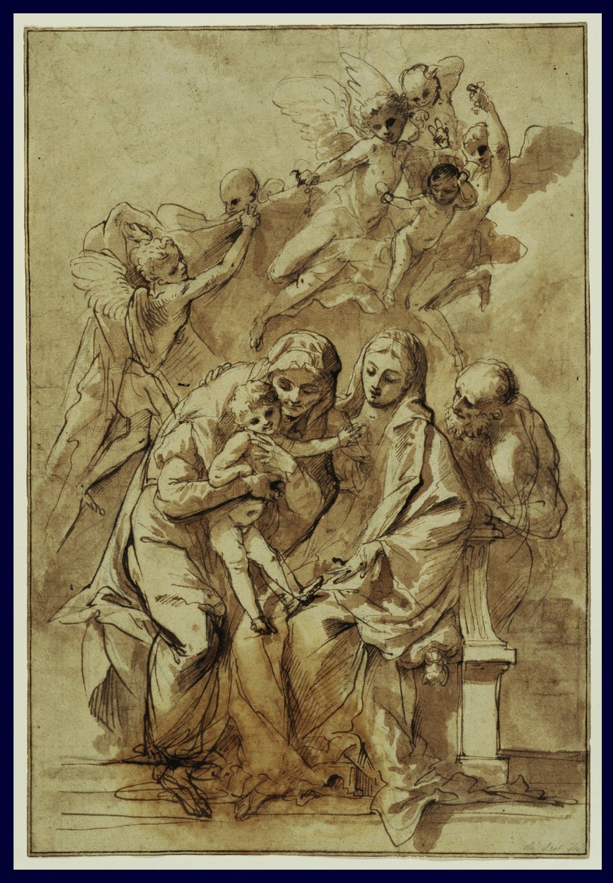 Den hellige familie med Saint Anne af Pietro Testa