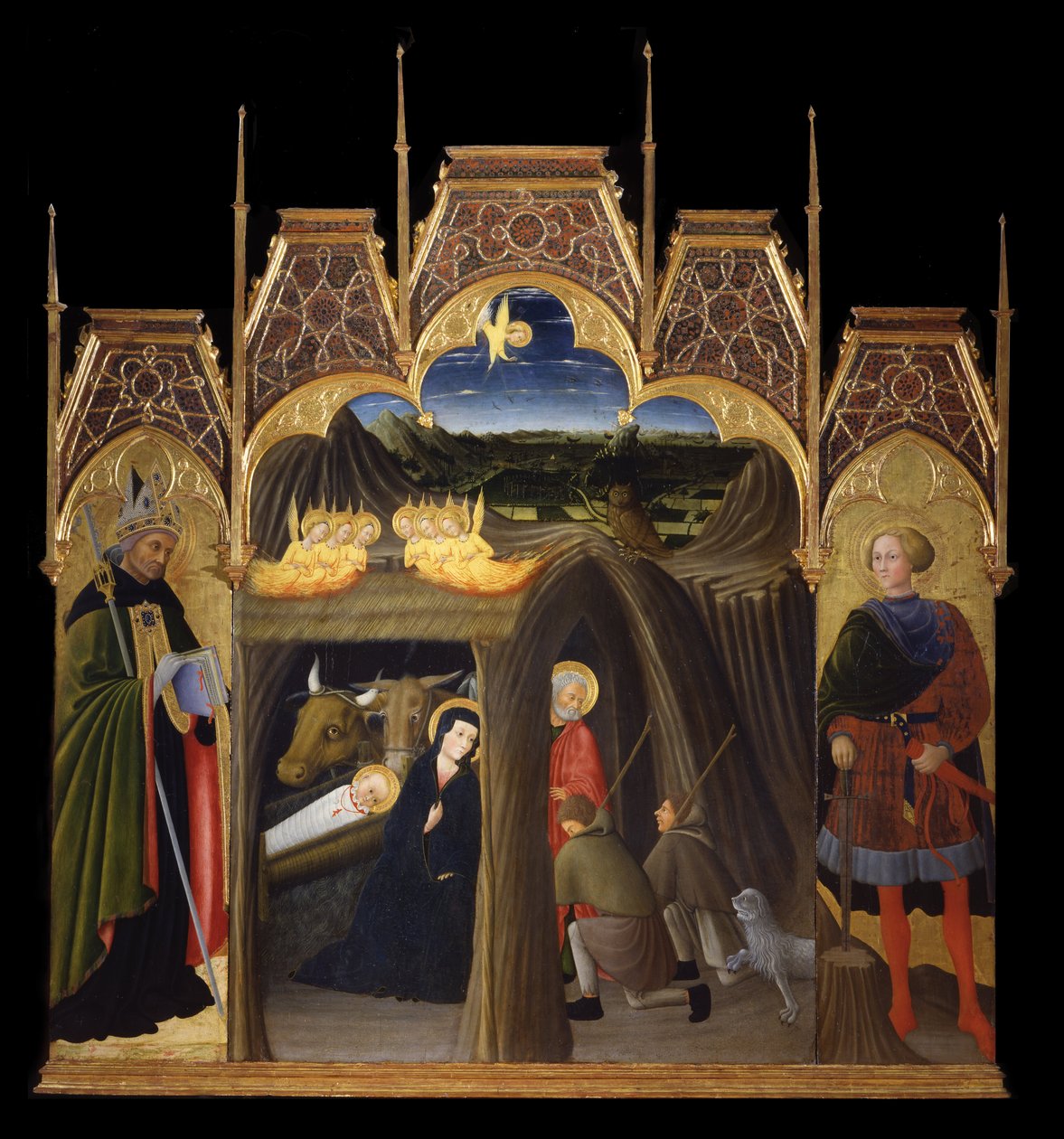 Tilbedelse af hyrderne mellem de hellige Augustin og Galgano af Pietro di Giovanni
