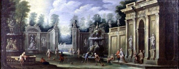 Arkitektonisk capriccio med figurer af Pietro Paltronieri