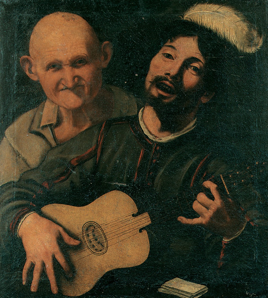 En guitarist og en gammel mand deltager (olie på lærred) af Pietro (attr. to) Paolini