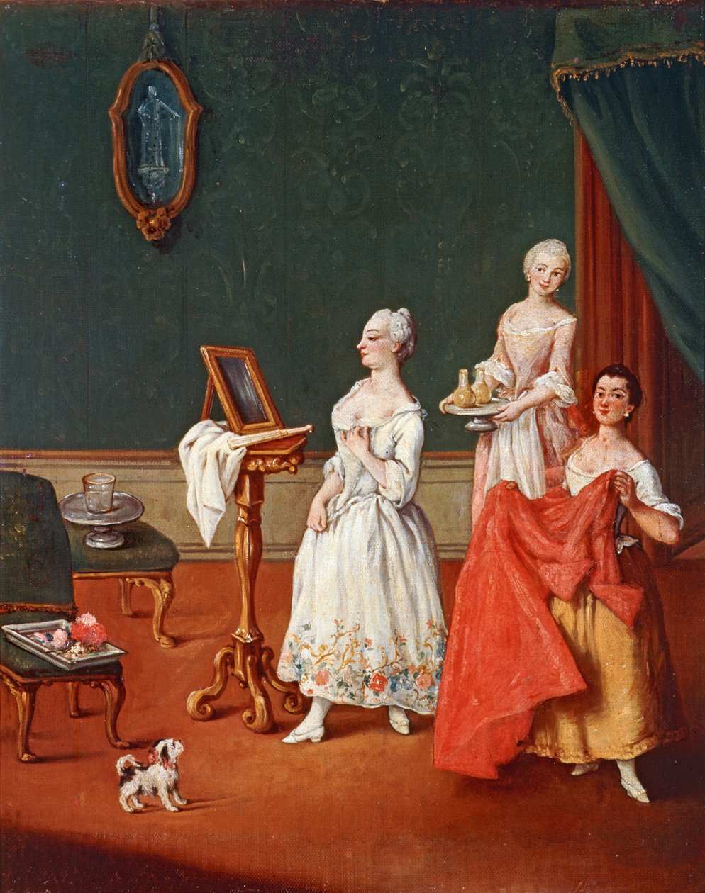 Toilettet ... (olie på lærred) af Pietro (circle of) Longhi