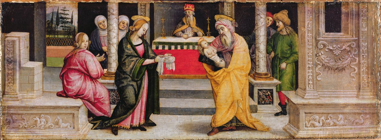 Præsentationen i templet, ca. 1510 (tempera på panel) af Pietro (follower of) Perugino