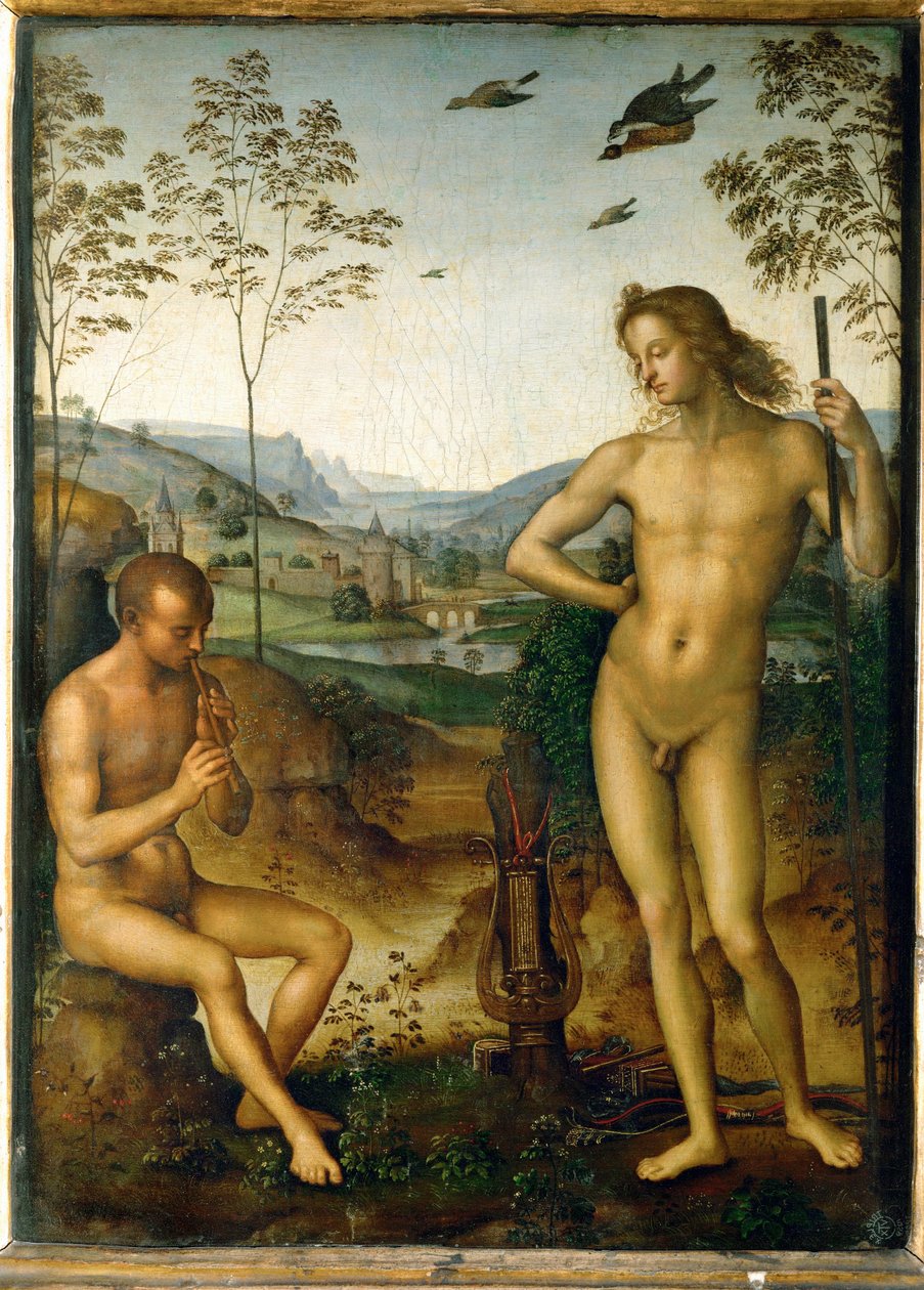 Apollon et Marsyas - Apollon og Marsyas ... af Pietro (studio of) Perugino