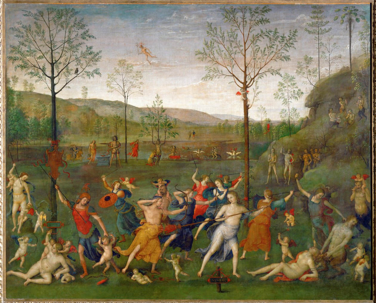 Kampen mellem kærlighed og kyskhed ... af Pietro (studio of) Perugino