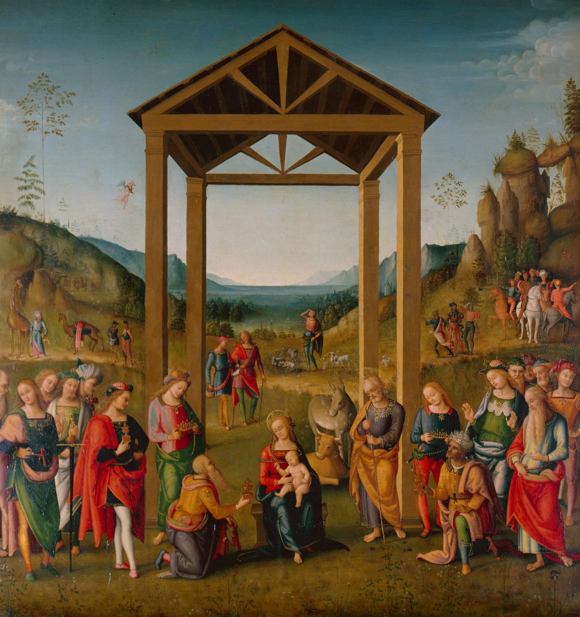 Magiernes tilbedelse (olie på lærred) af Pietro (workshop of) Perugino