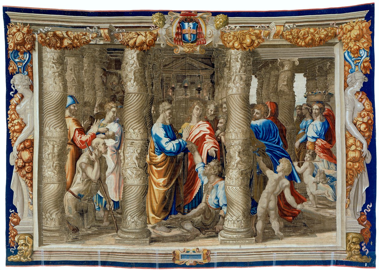 Tapet fra det syttende århundrede, der forestiller helbredelsen af den krøbling af Pietro 1579 1669 Fevère