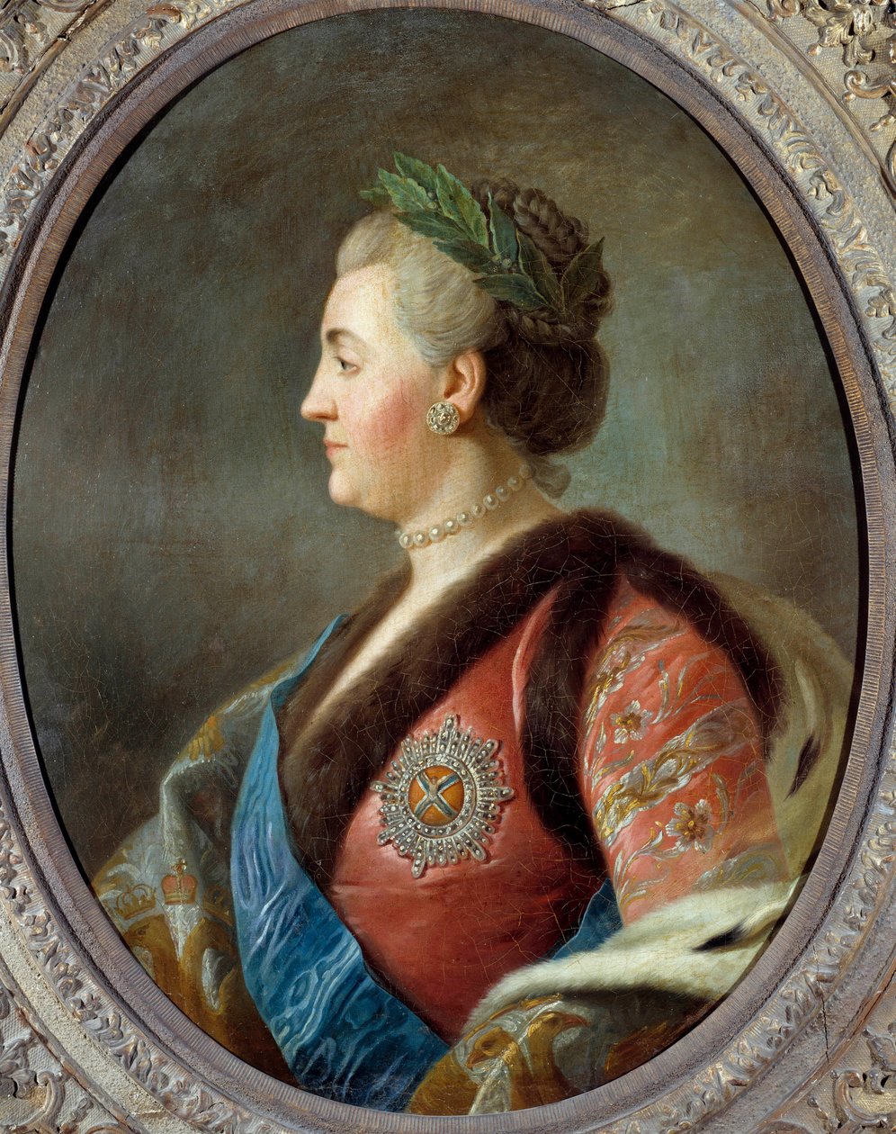 Portræt af Catherine II (1729-1796), Imperator af Rusland Maleri af Pietro Antonio Rotari (1707-1762) 1700-tallet søn. 0,79x0,63 m - Portræt af Catherine II (1729-1796), kejserinde af Rusland. Maleri efter Pietro Antonio Rotari (1707-1762), fransk skole af Pietro Antonio (after) Rotari