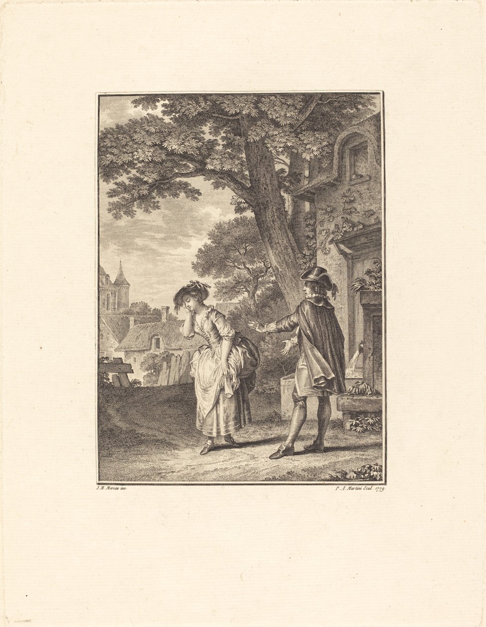 The Diviner of the Village (Colette Weeping) af Pietro Antonio Martini after Jean Michel Moreau