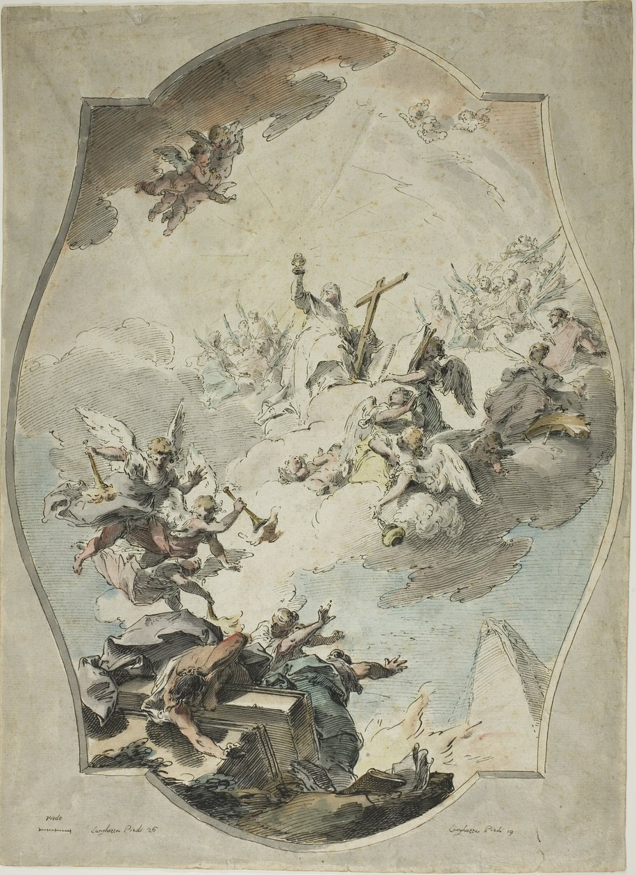 Tro overvinder kætteri (rekto); Opsporing efter tro, der overvinder kætteri (verso) af Pietro Antonio Novelli
