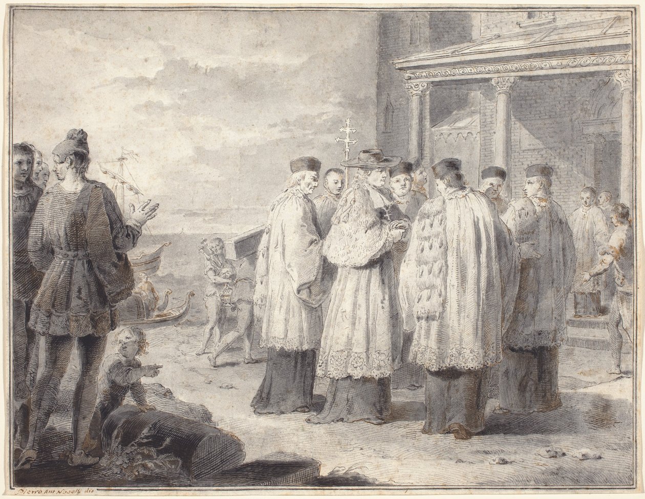 Paulinus, kardinal og patriark af Aquileia, flytter sit sæde til Grado af Pietro Antonio Novelli