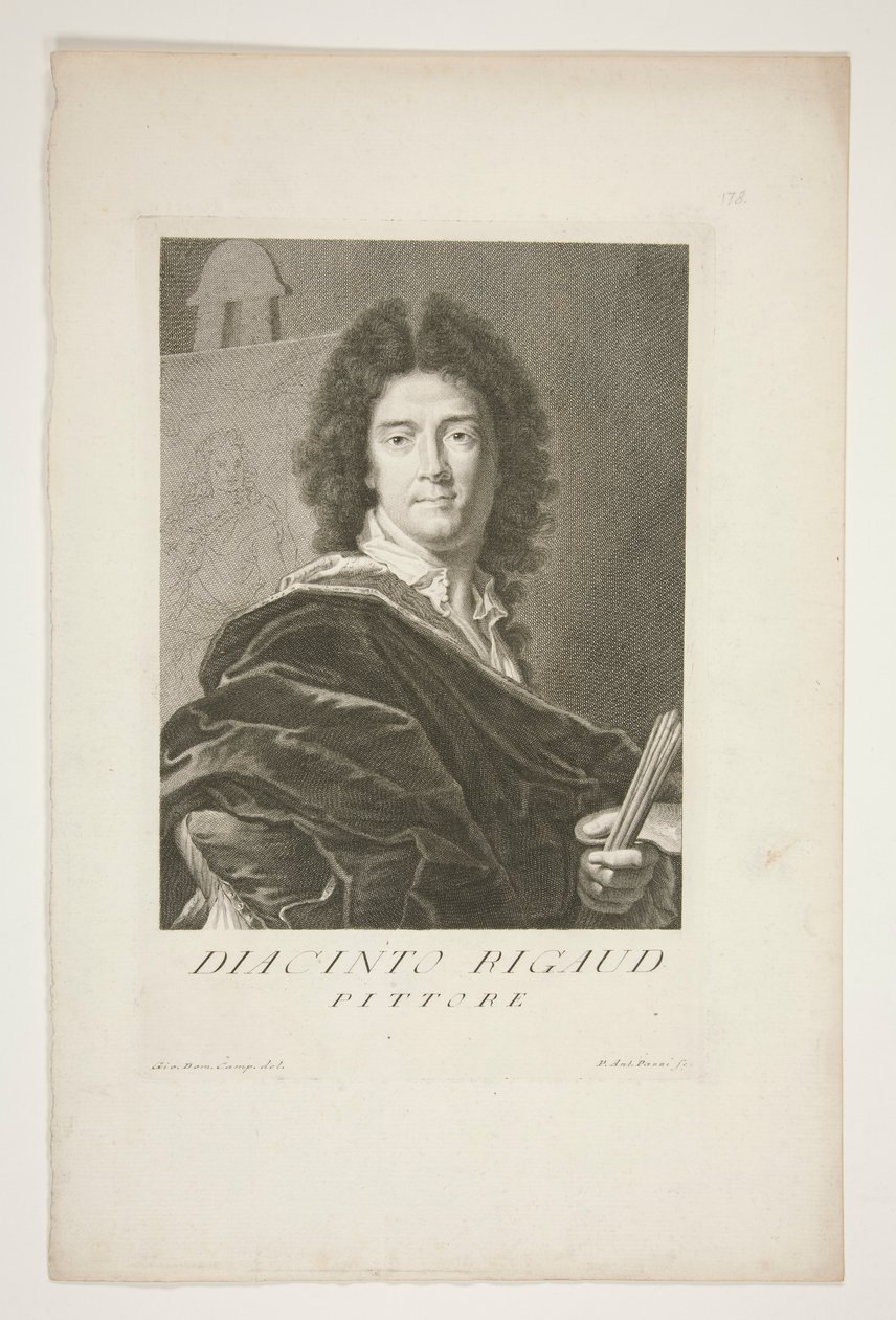 Portræt af Hyacinthe Rigaud af Pietro Antonio Pazzi