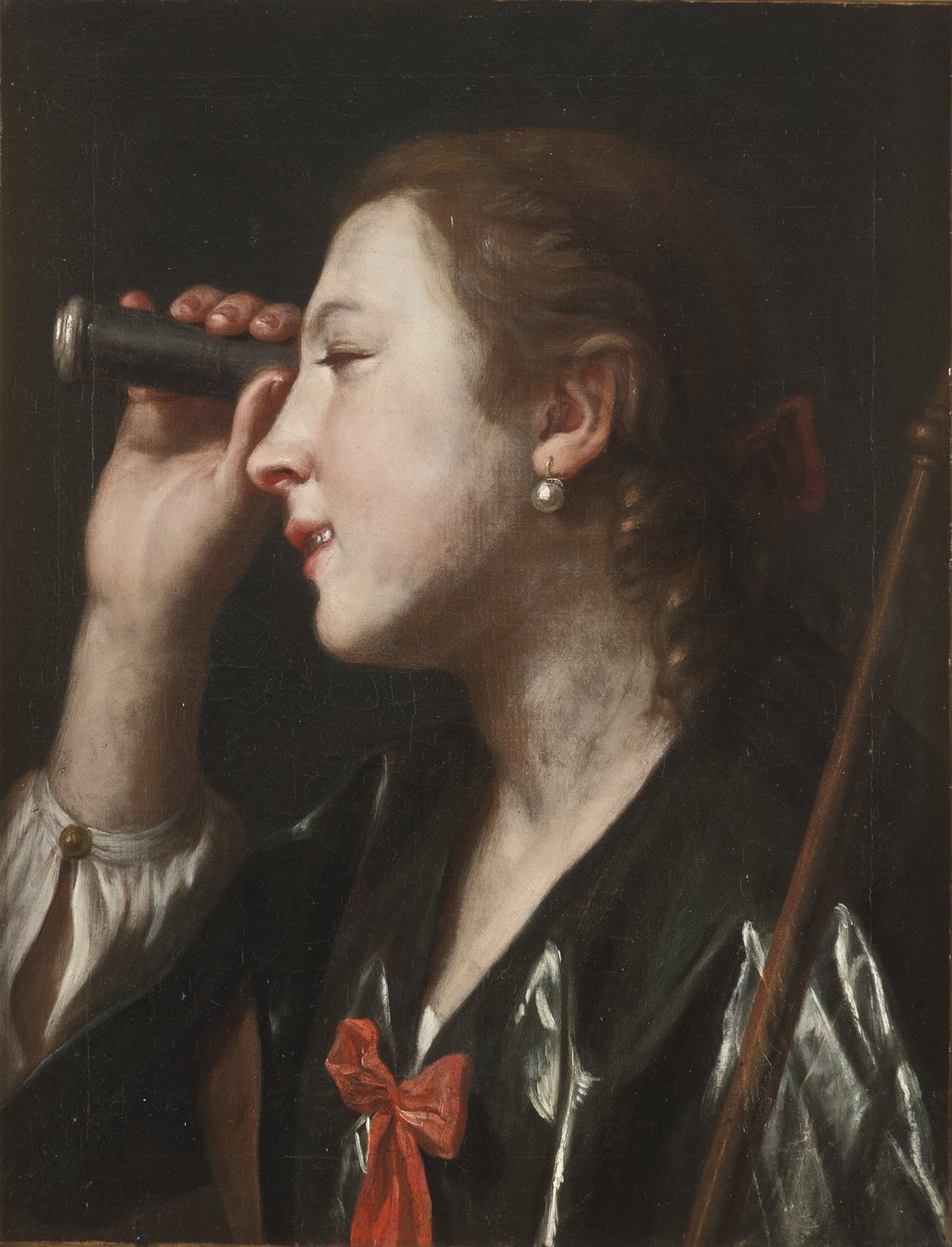 Pige kigger gennem et teleskop af Pietro Antonio Rotari