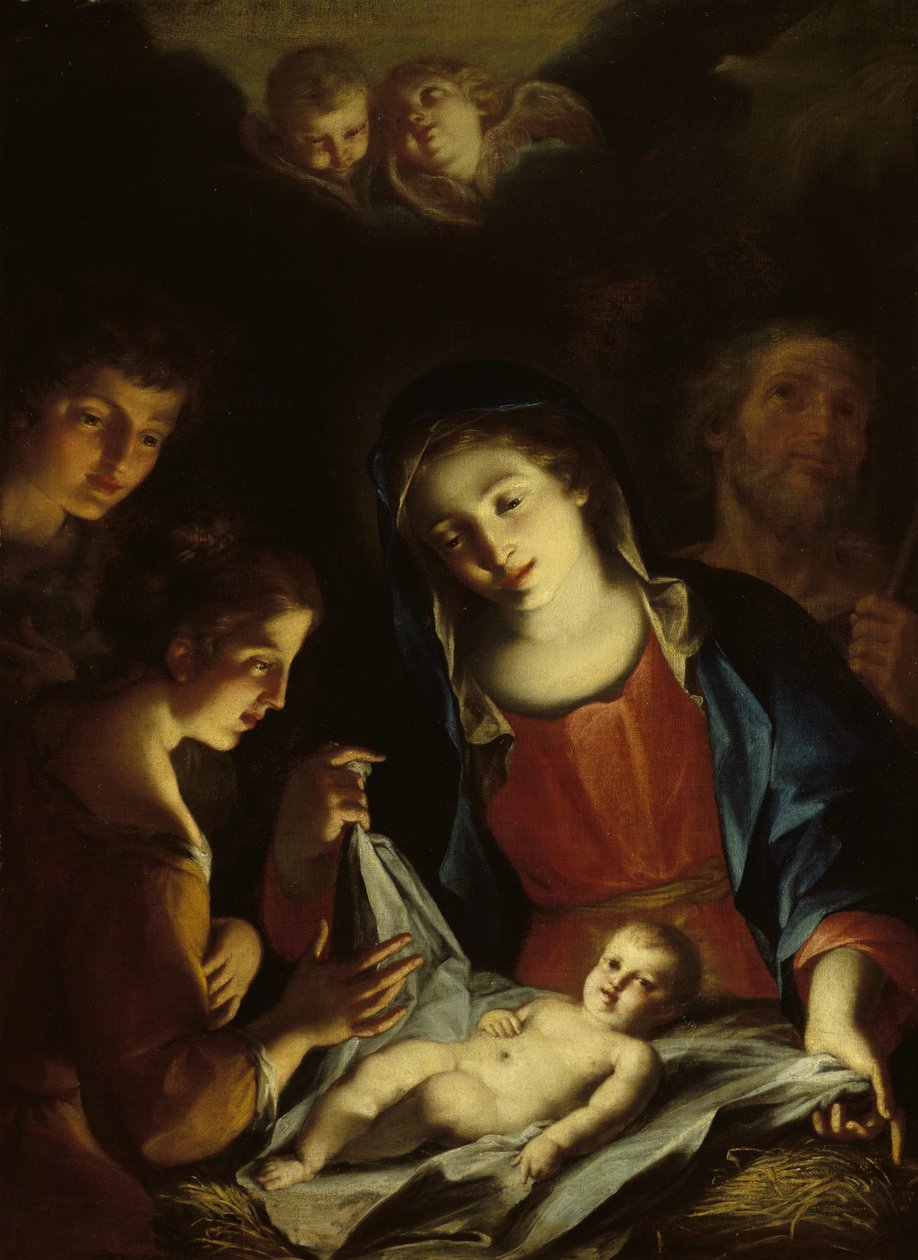 The Madonna Adoring the Infant Christ (olie på lærred) af Pietro Antonio Rotari