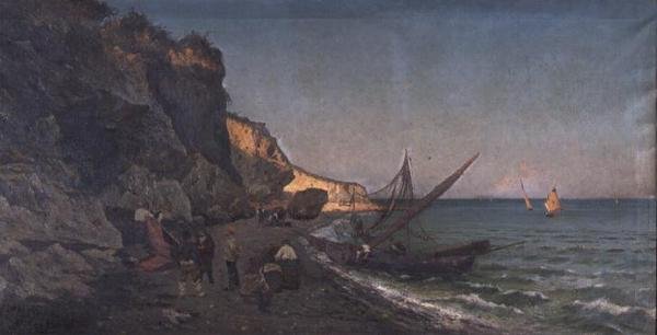 Fiskere i en vig ved solnedgang af Pietro Barucci
