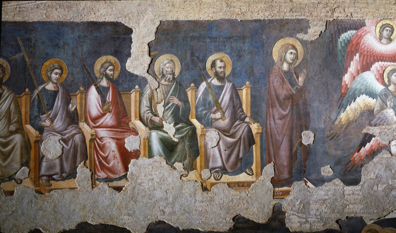 The Last Judgment Detail of the Apotres (hvoraf Saint Paul har ret) - Fresco af Pietro Cavallini