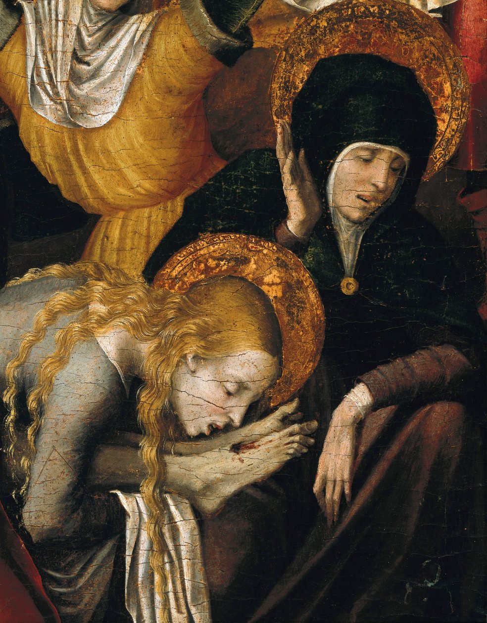 Nedstigning fra korset (Deposizione), detalje af Maria Magdalene, der omfavner Kristi fødder, tidligt i det 16. århundrede (tempera på panel) af Pietro Cavaro