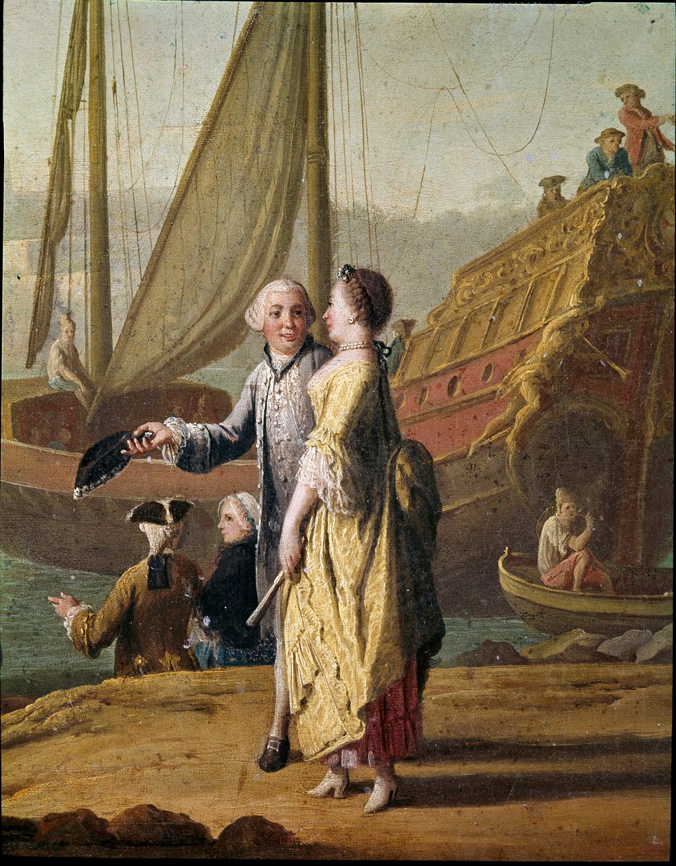 En skibsreder og en dame detalje af et genremaleri af Pietro Fabris