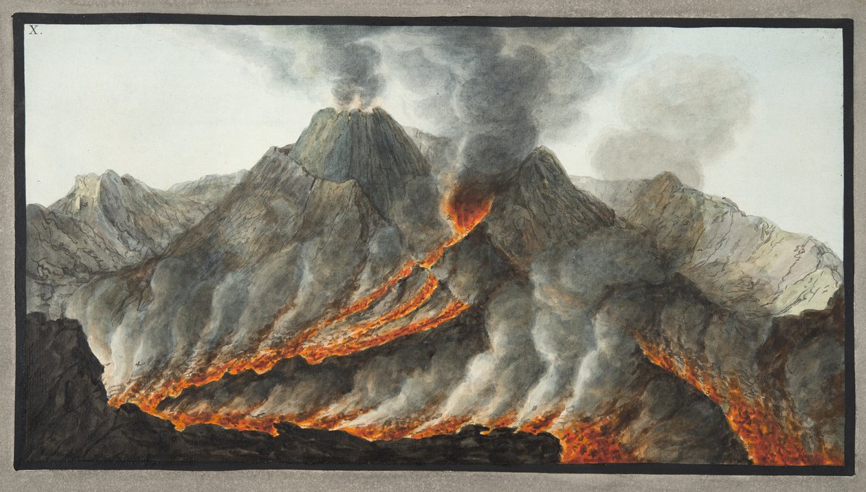 Crater of Mount Vesuvius fra en original tegning udført på scenen i 1756, plade 10 fra 