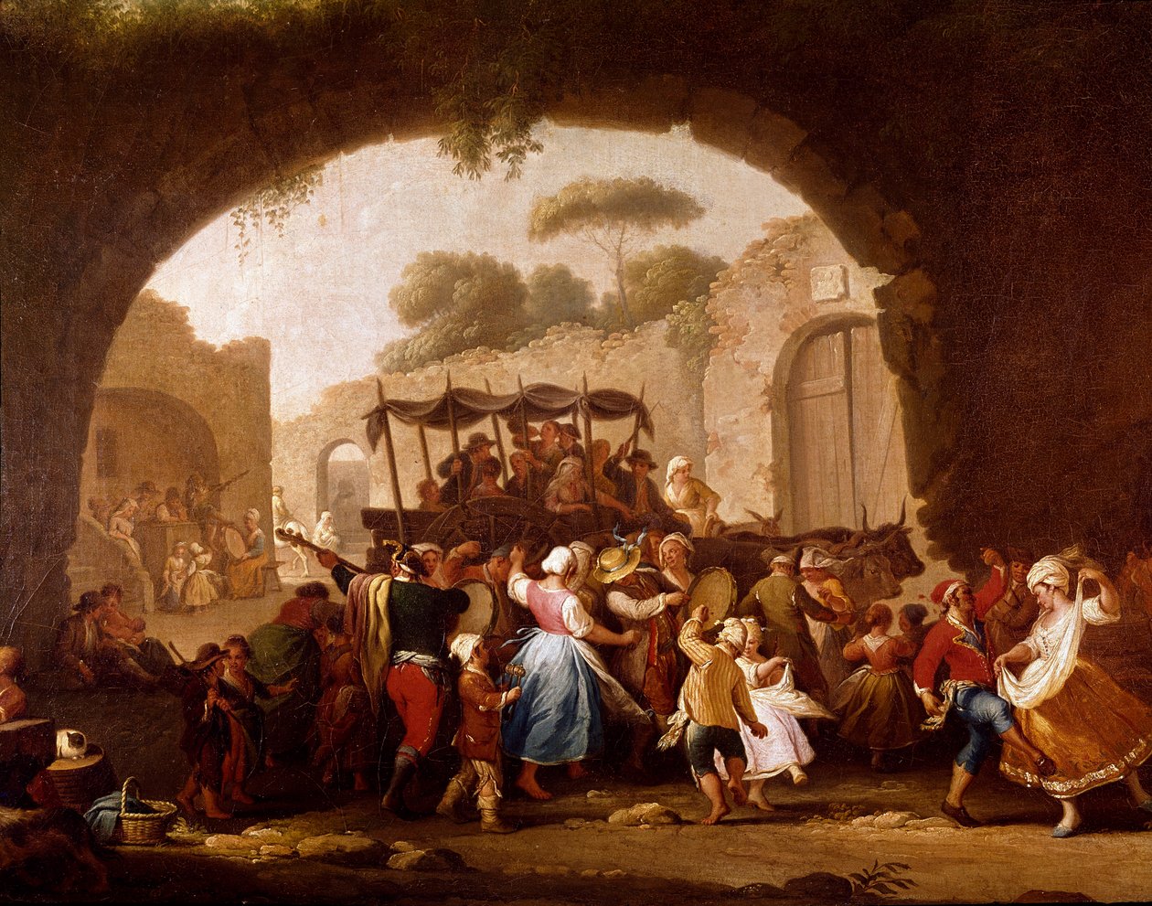 Dansescene og populær fest i Naples Detail. Tarantella dansere (tarantella, tarantella). Maleri af Pietro Fabris (aktivt mellem 1763 og 1776) 1700-tallets Napoli, Museo Nazionale di San Martino af Pietro Fabris