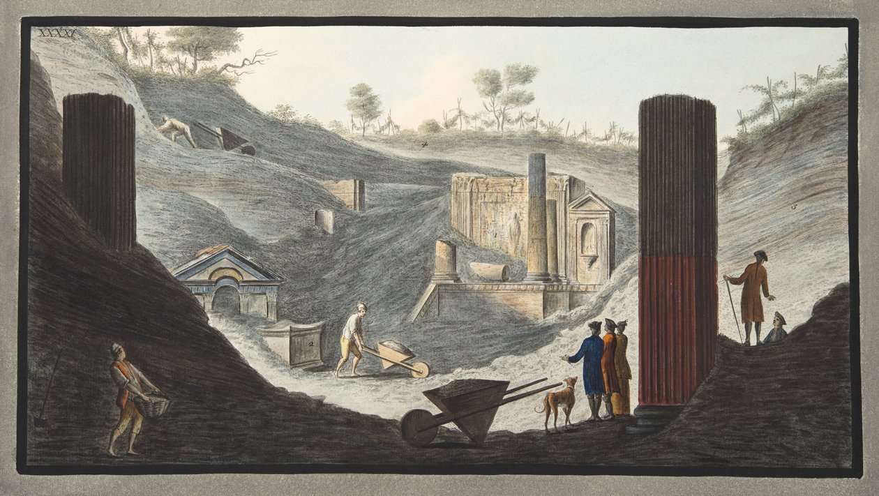 Tidlige udgravninger ved Herculaneum, hvor Sir William var aktiv med støtte fra monarkerne, fra 