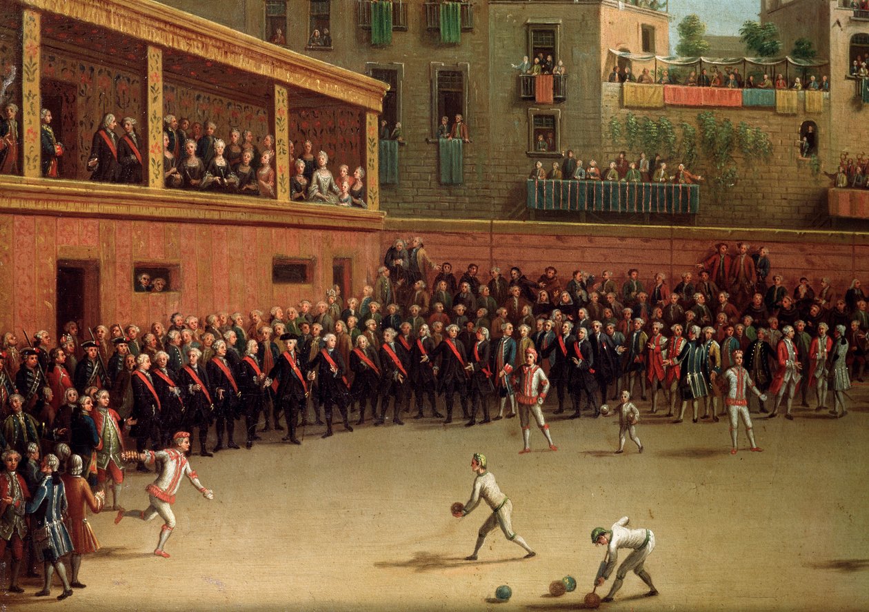 Italiensk boldspil i interiørmaleri af Pietro Fabris (1740-1792) af Pietro Fabris