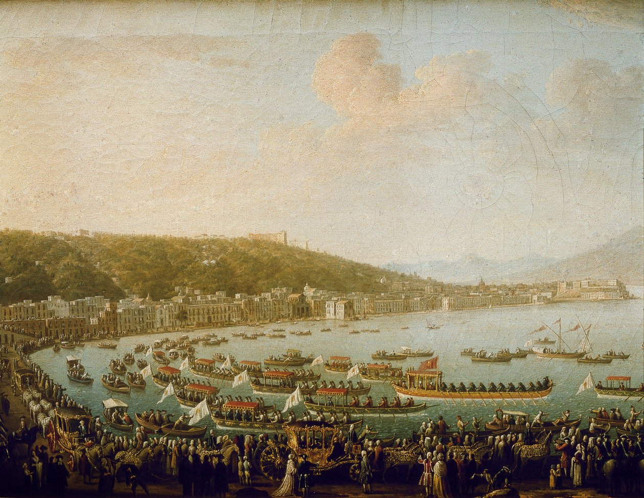 Karl III af Spaniens (Carlos III) (1716-1788) afgang fra Napoli-bugten (Italien). Maleri af Pietro Fabris (1756-1779), olie på lærred af Pietro Fabris
