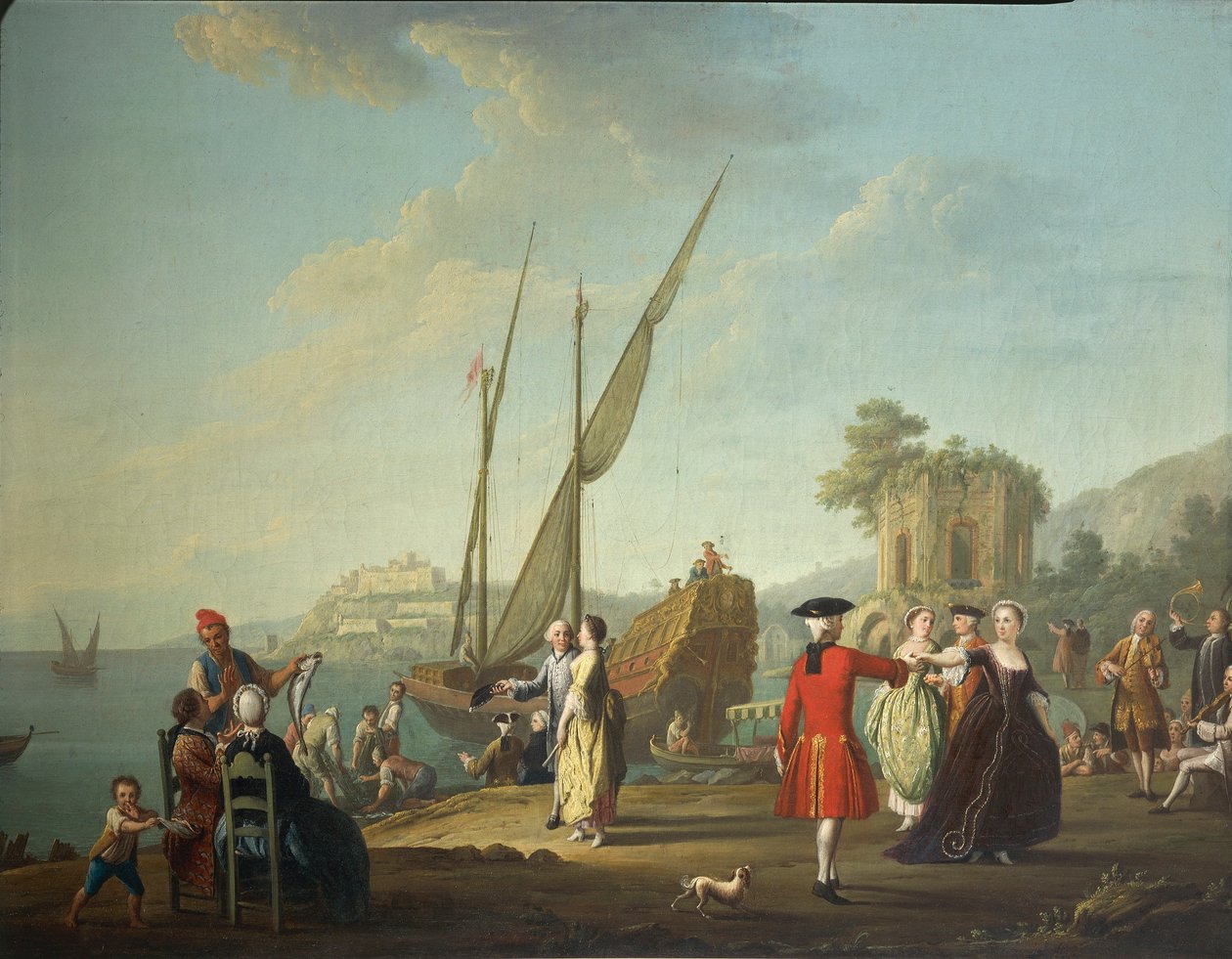 Menuet ved Baia, i dag brøkdel af Bacoli (Napoli), i området Campi Flegrei, af Pietro Fabris af Pietro Fabris