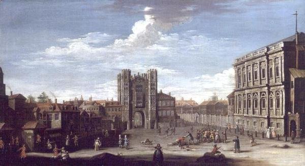 Old Whitehall og Privy Gardens af Pietro Fabris
