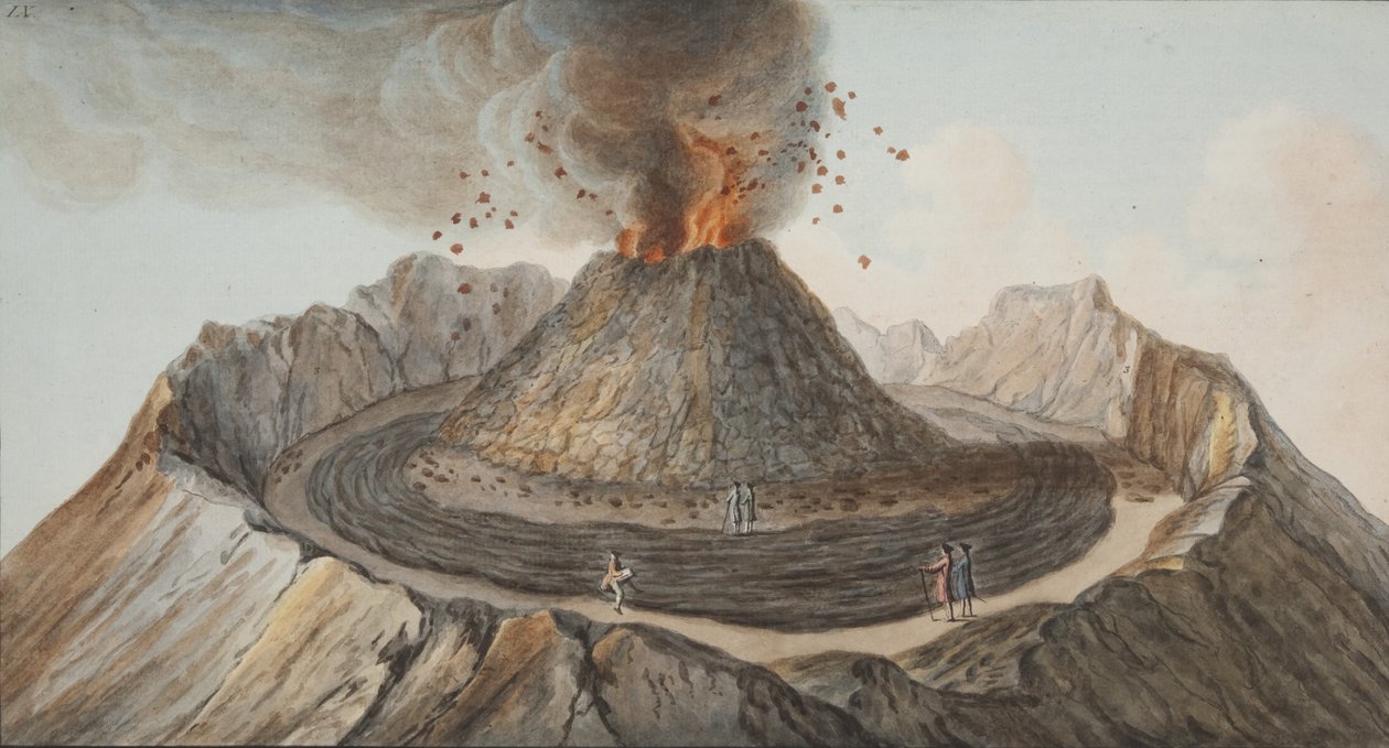 Plade IX fra Campi Phlegraei: Observationer af vulkanerne på de to Sicilier af William Hamilton, 1776 (håndfarvet gravering) af Pietro Fabris