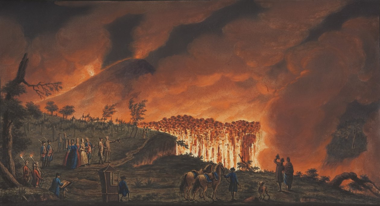 Plade XXXVIII fra Campi Phlegraei: Observationer af vulkanerne på de to Sicilier af William Hamilton, 1776 (wc på papir) af Pietro Fabris